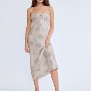 Wilfred Bellow Floral Satin Midi Dress with Spaghetti Straps